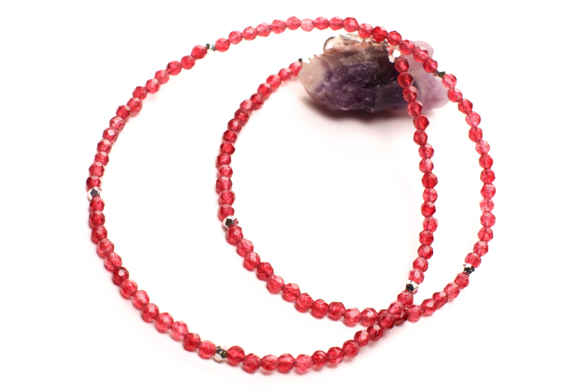 Red Onyx 3mm Faceted Round Choker Necklace with Gold or Silver Diamond Cut Spacer