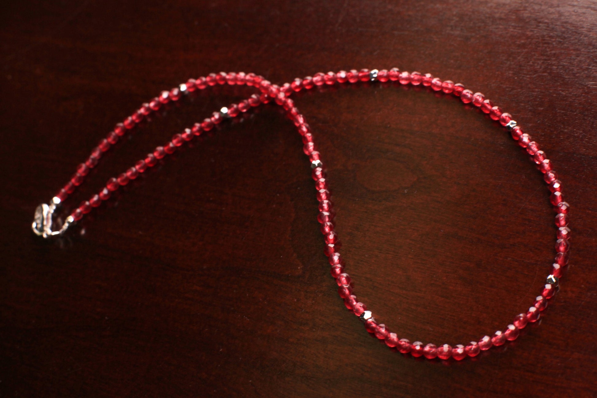 Red Onyx 4mm Faceted Round Choker Necklace with Gold or Silver Diamond Cut Spacer