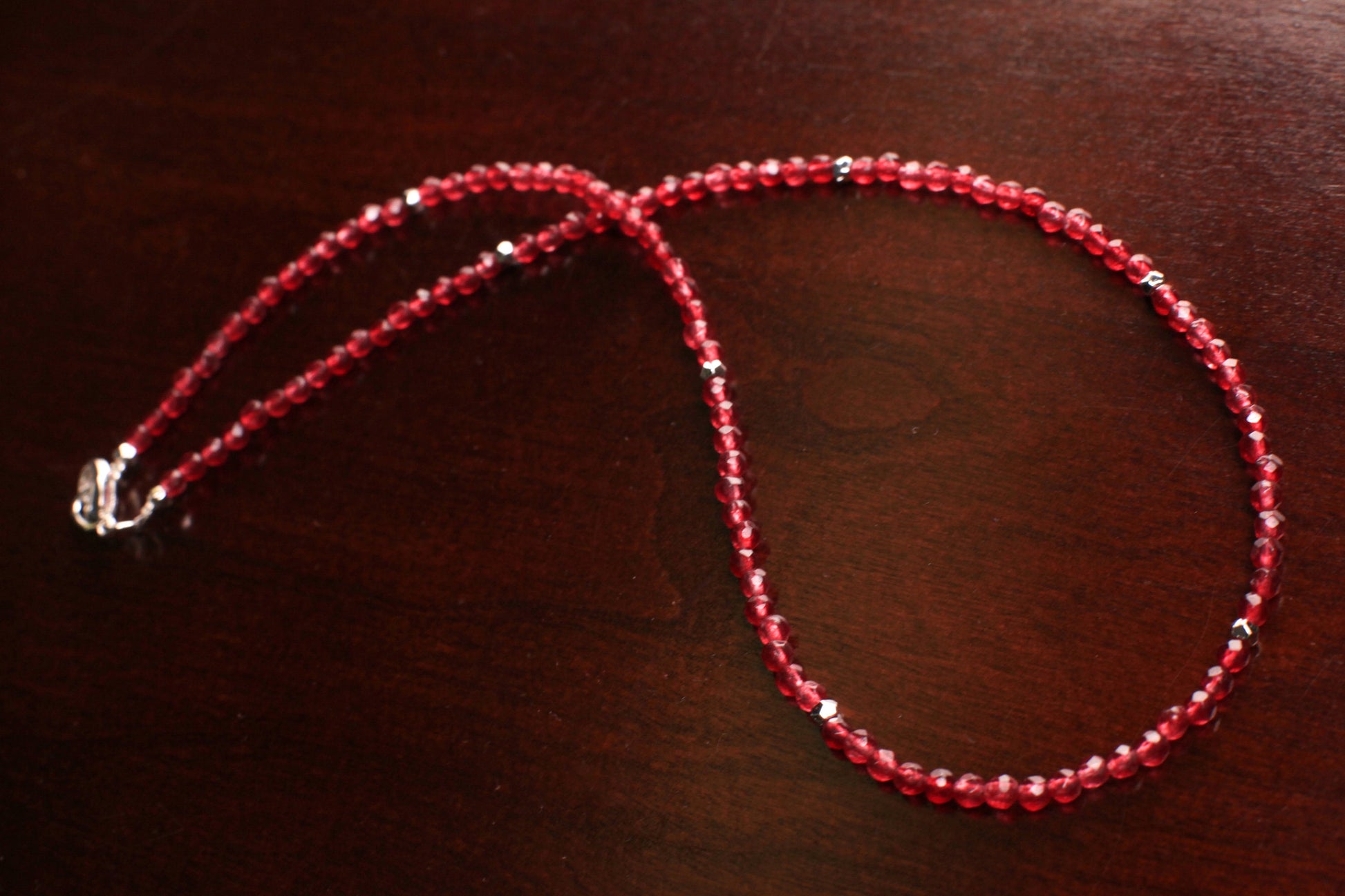 Red Onyx 3mm Faceted Round Choker Necklace with Gold or Silver Diamond Cut Spacer