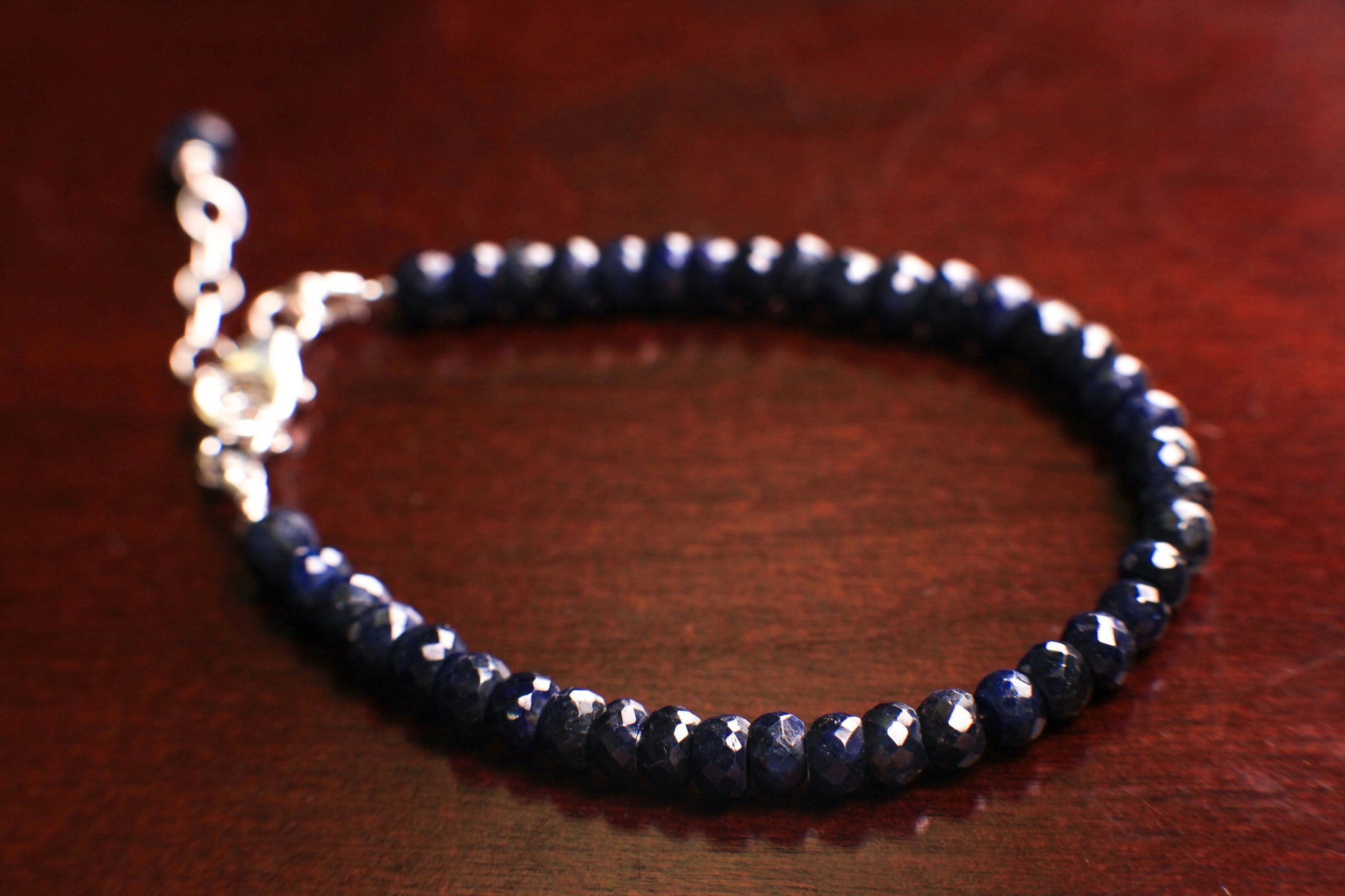 Natural Sapphire blue 4.5-5mm Faceted Rondelle Bracelet in 925 Sterling Silver Clasp and 1" Extension Chain, September Birthstone