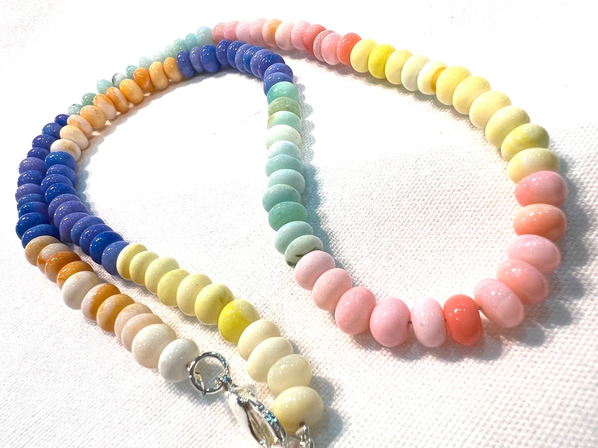 Multi opal Peruvian Pink Blue yellow Pastel Opal,Candy Opal smooth Roundel Necklace for men and women.Beach Boho Summer Gift