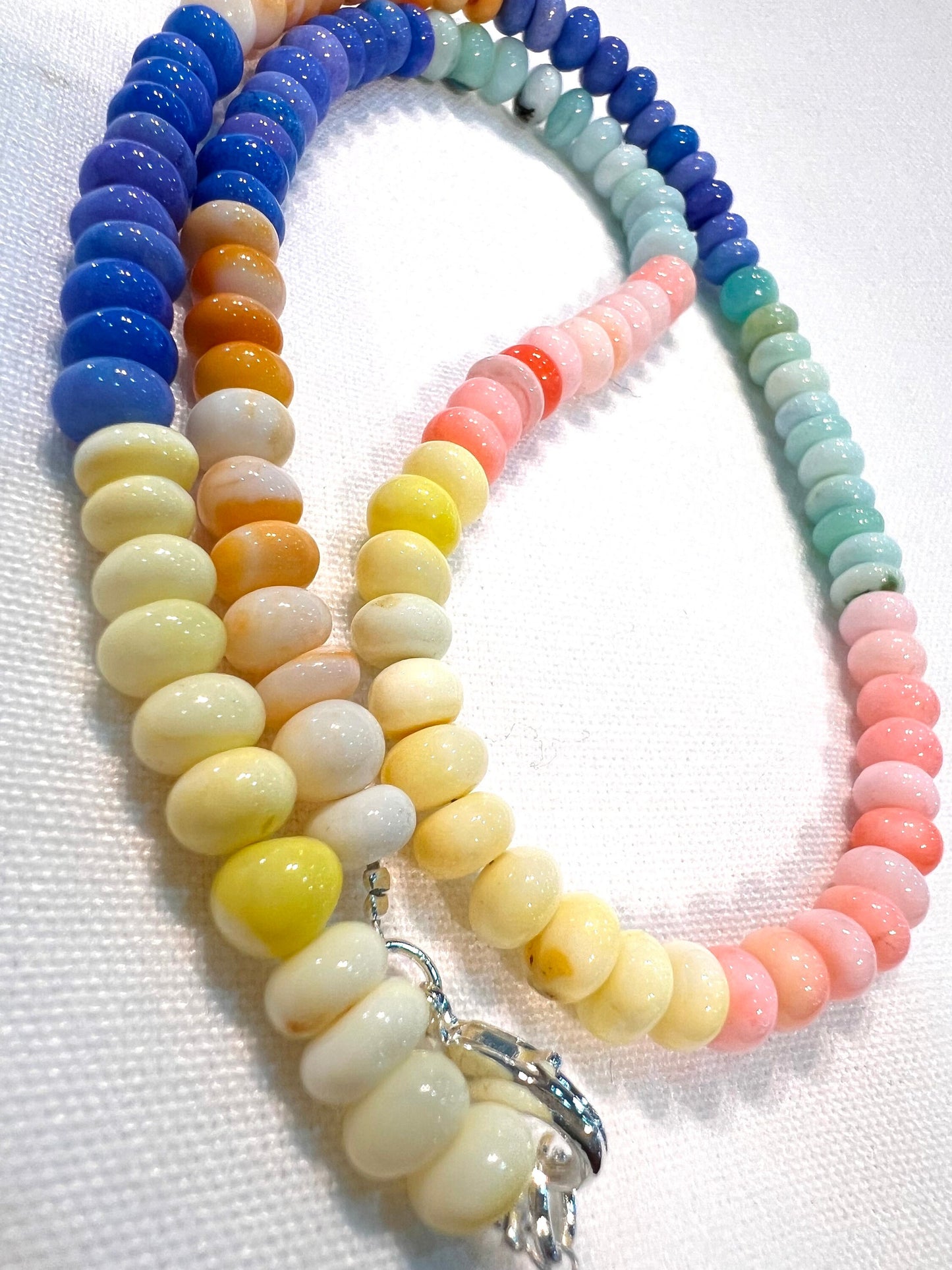 Multi opal Peruvian Pink Blue yellow Pastel Opal,Candy Opal smooth Roundel Necklace for men and women.Beach Boho Summer Gift