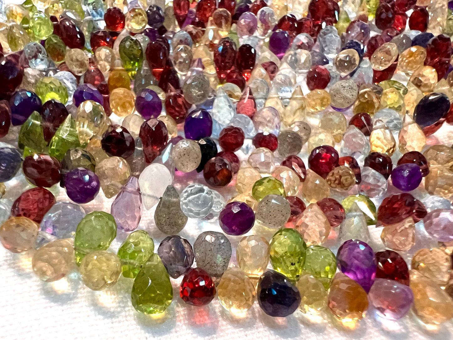 Natural Multi gemstone Faceted Pear Drop Jewelry Making Gemstone Beads. 60 pcs approximately 5.5”