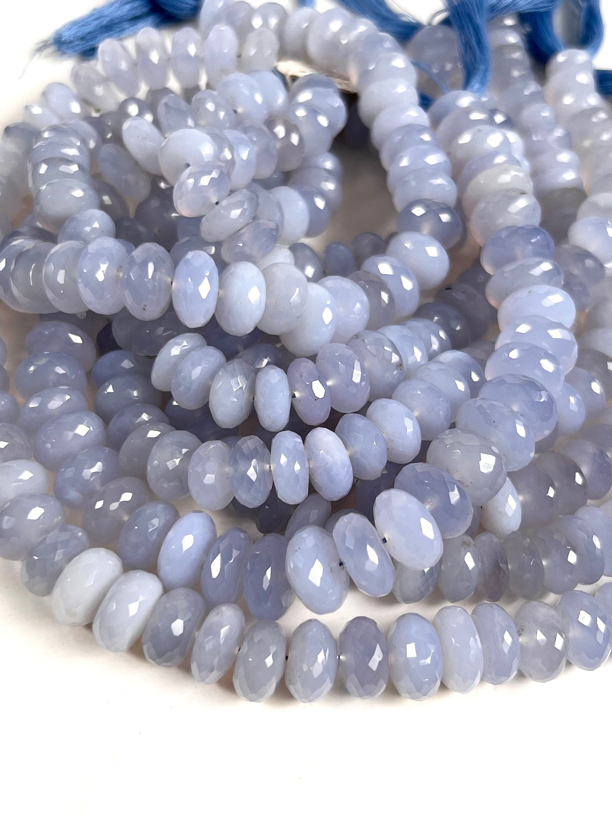 Natural Sky Blue Chalcedony Faceted Roundel 12-13mm large Jewelry Making Gemstone beads 10cs, 20pcs