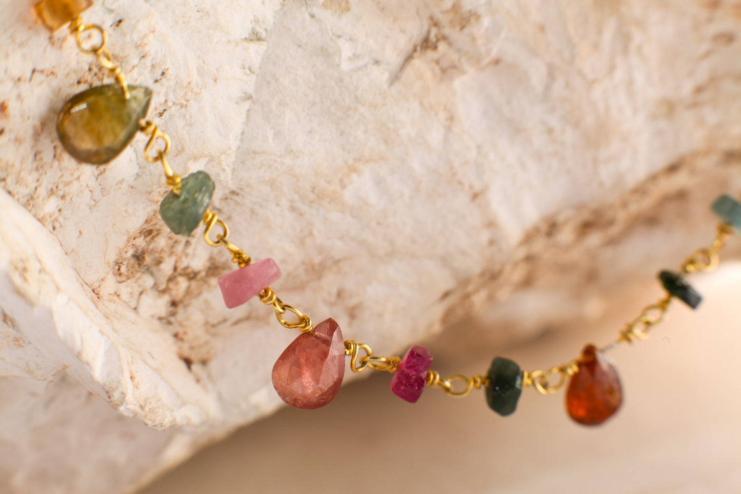 Genuine Watermelon Tourmaline Wire Wrapped Pear Drop 4x6-5x7mm Necklace in 14K Gold Filled Chain, Clasp, Valentine Gift, Jewelry for her