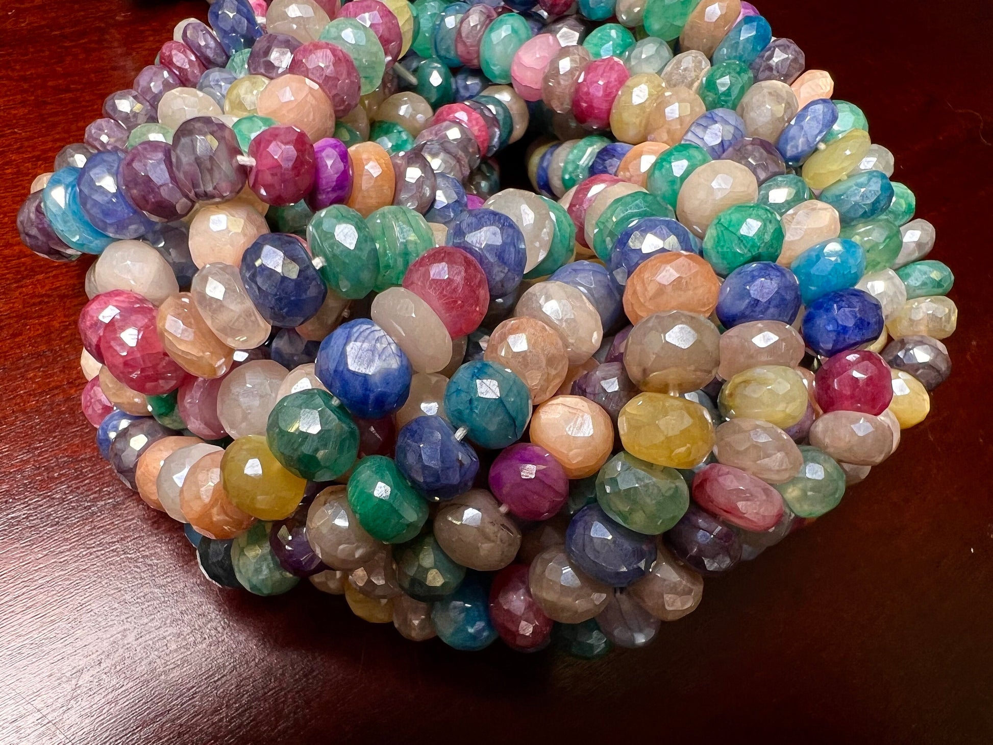 Natural multi Moonstone mystic faceted roundel,8mm AAA quality jewelry making beads, 6" , 12" strand very beautiful rainbow