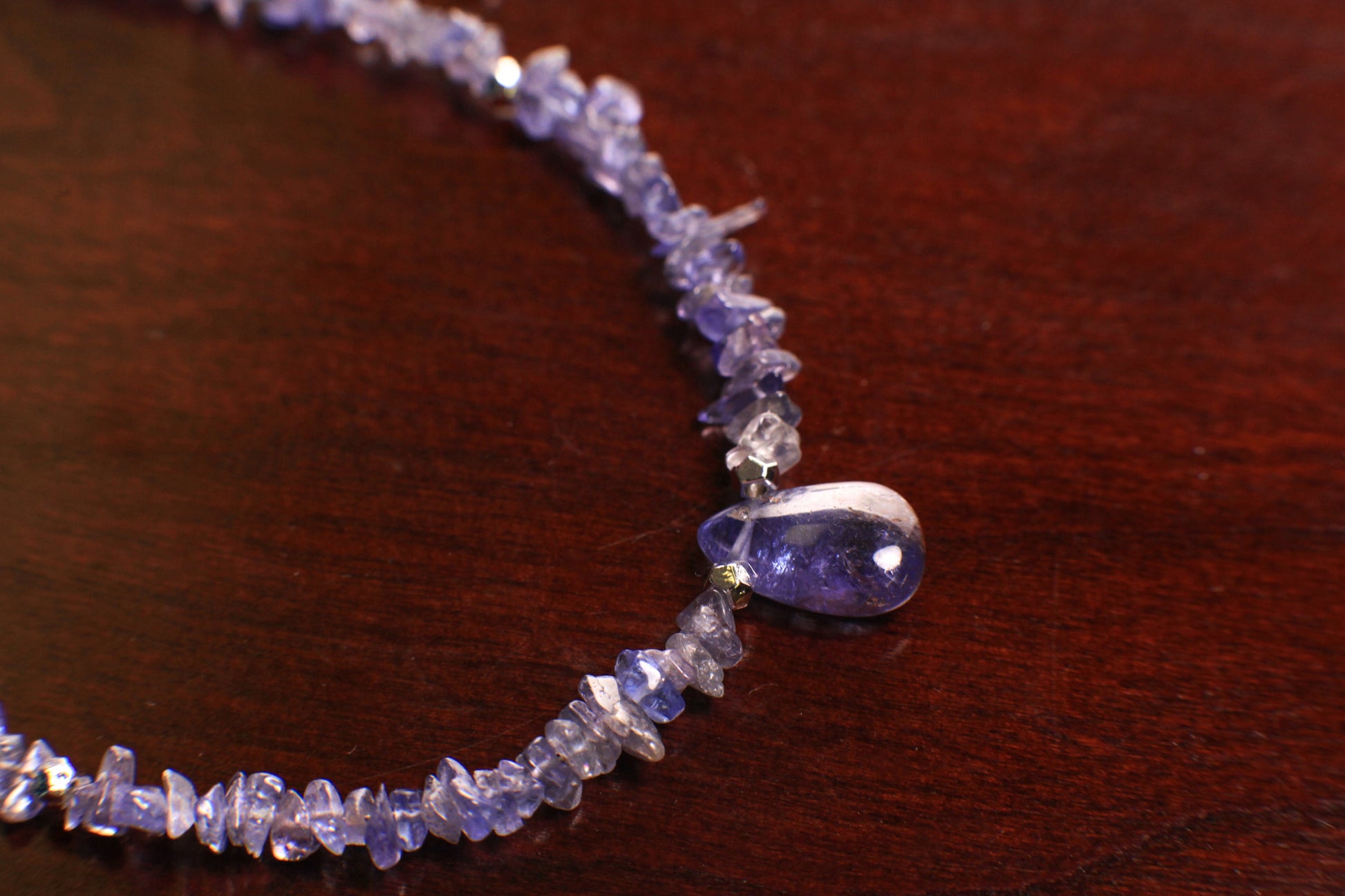 Natural Tanzanite Raw Chips with Tanzanite Teardrop Charm Necklace with 2" Extension Chain