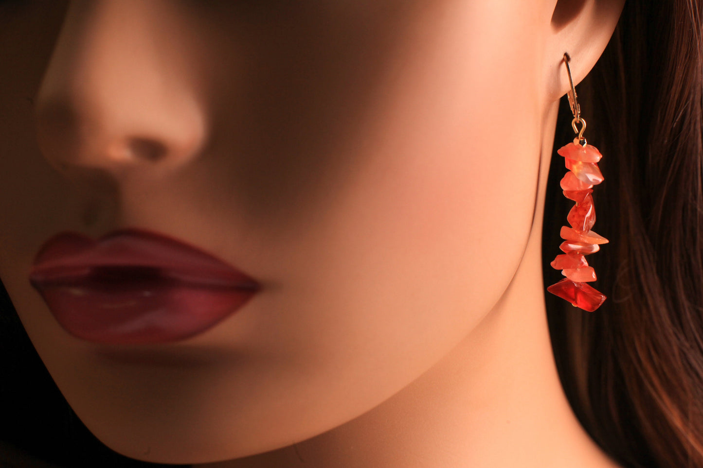 Natural Carnelian Gold Leverback earrings, valentines girlfriend gift