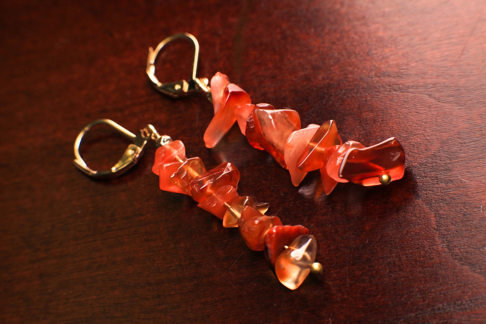 Natural Carnelian Gold Leverback earrings, valentines girlfriend gift