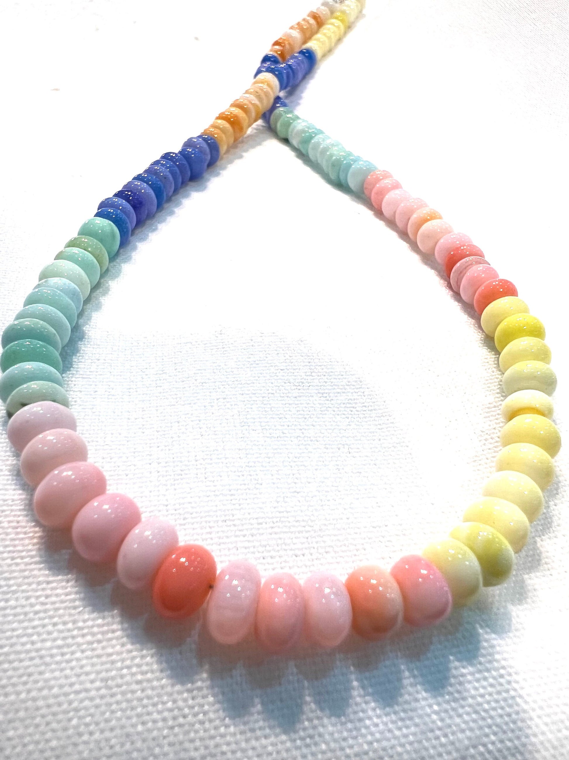 Multi opal Peruvian Pink Blue yellow Pastel Opal,Candy Opal smooth Roundel Necklace for men and women.Beach Boho Summer Gift