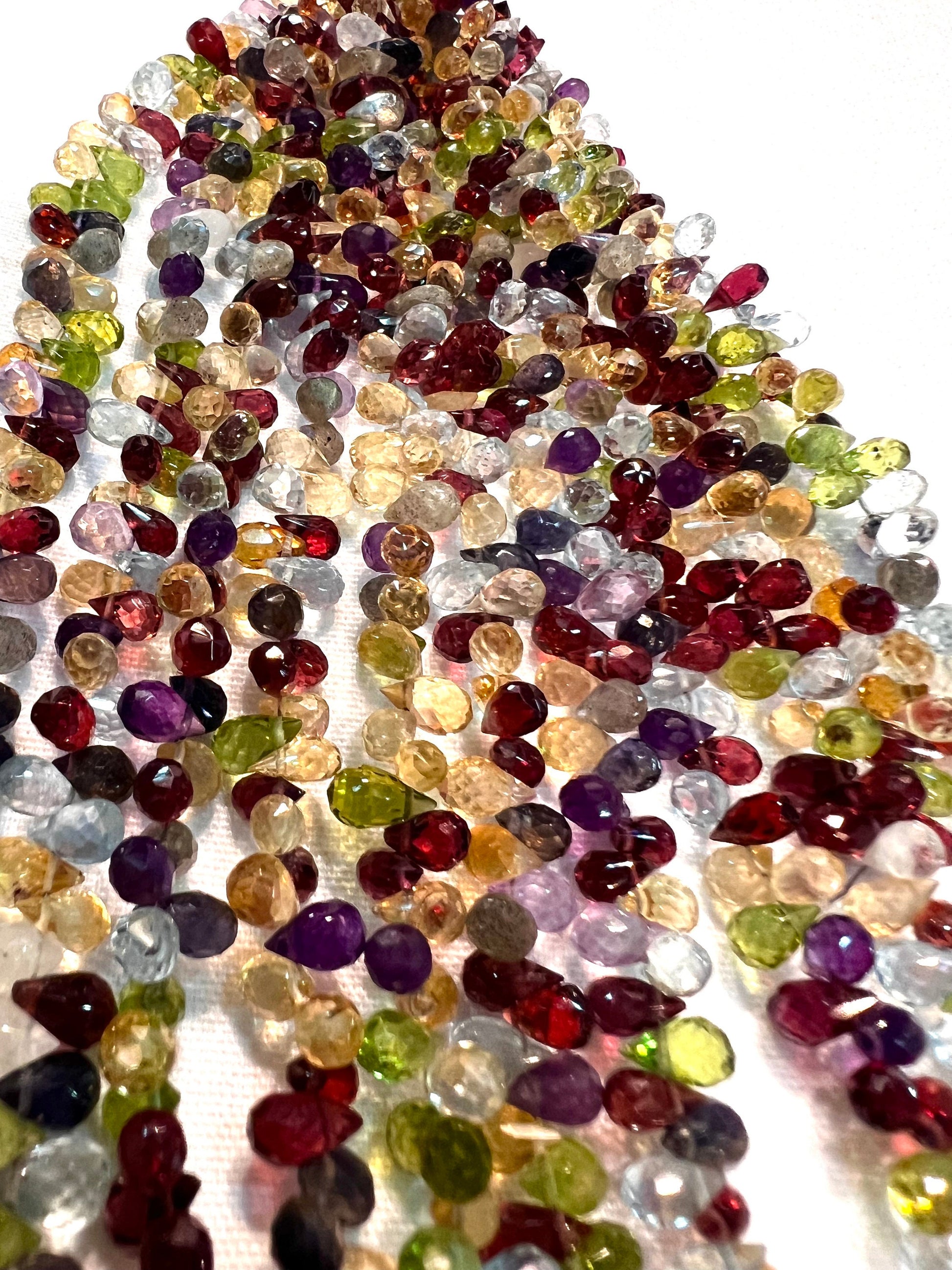 Natural Multi gemstone Faceted Pear Drop Jewelry Making Gemstone Beads. 60 pcs approximately 5.5”