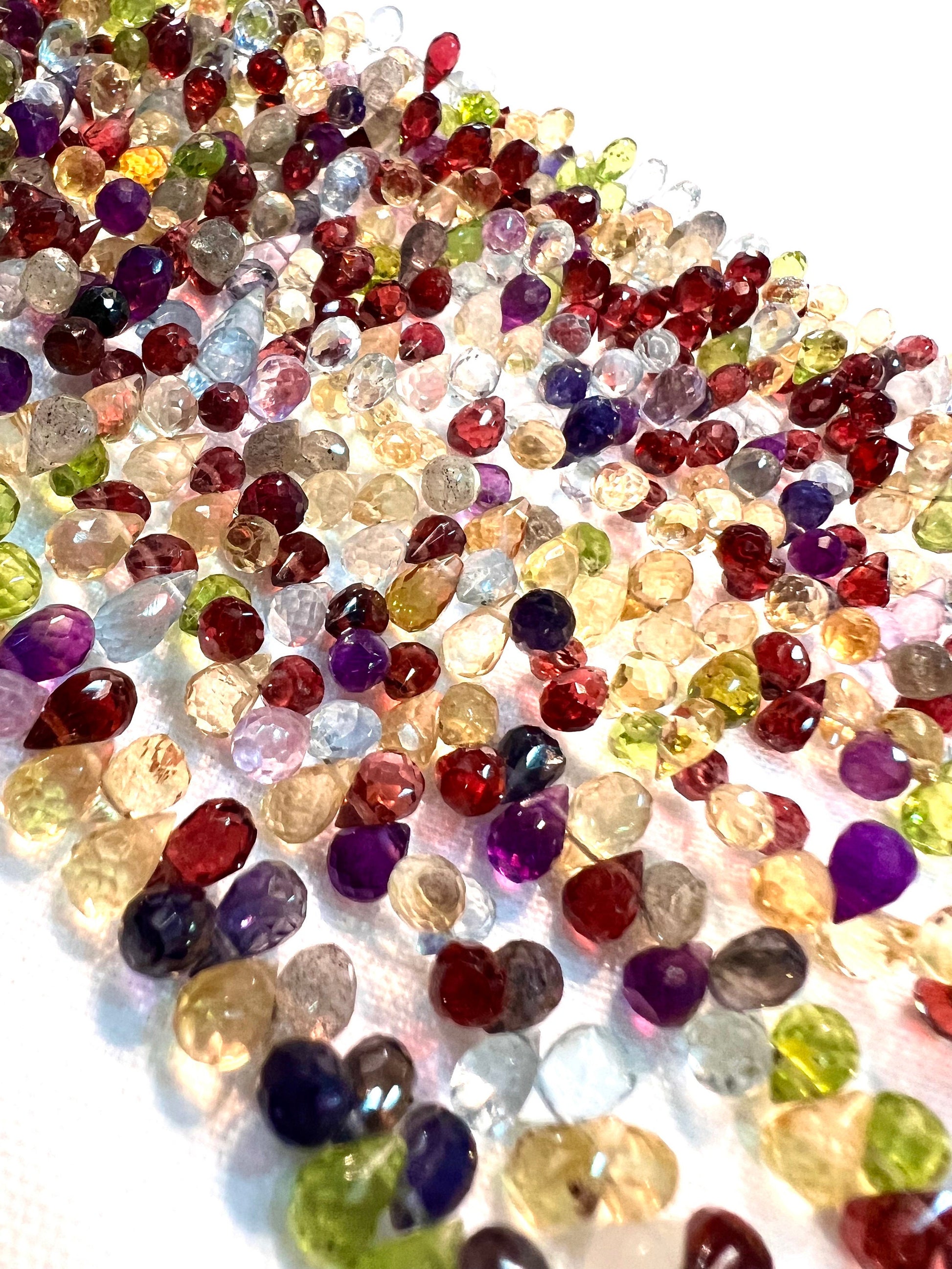 Natural Multi gemstone Faceted Pear Drop Jewelry Making Gemstone Beads. 60 pcs approximately 5.5”