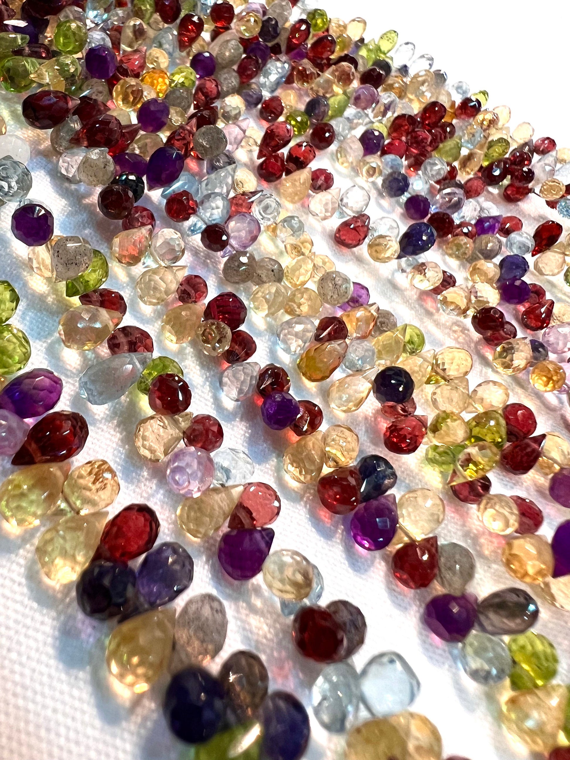 Natural Multi gemstone Faceted Pear Drop Jewelry Making Gemstone Beads. 50 pcs approximately 5.5”
