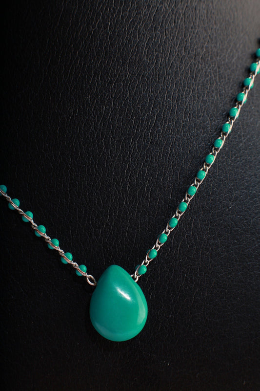 Turquoise Teardrop Hand-Made Choker, Minimalist, Boho 16" Handmade Necklace. Available from 14"-24"