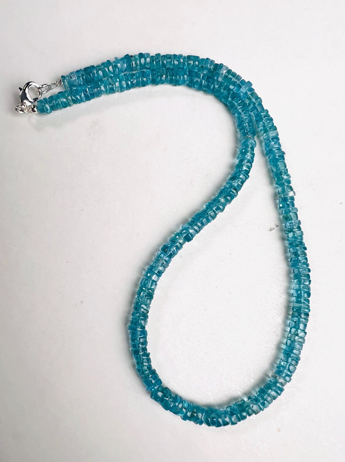 Natural Neon Blue Apatite 5mm Smooth heishi gemstone beaded necklace beautiful aqua neon blue beaded choker or layer necklace