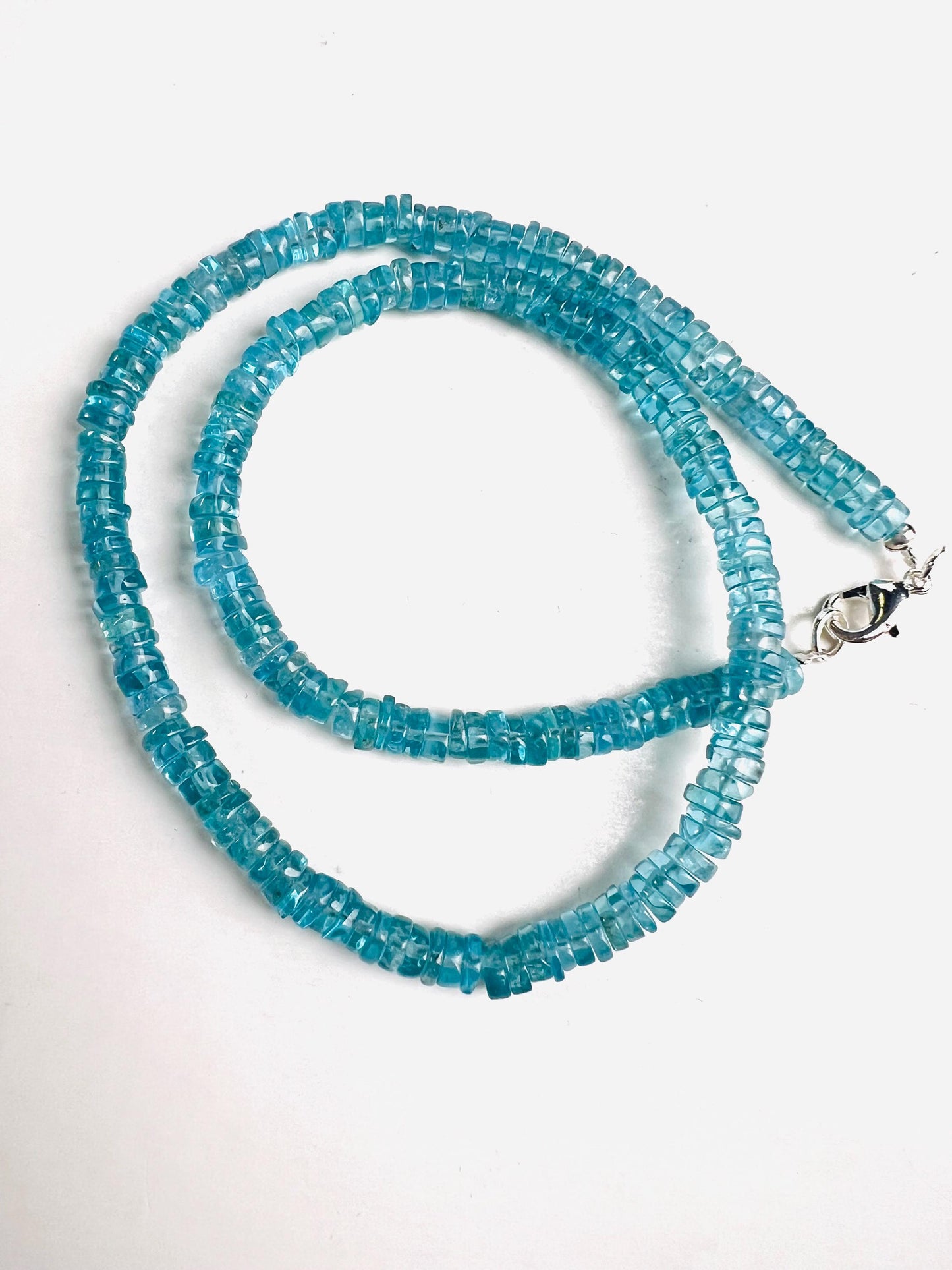 Natural Neon Blue Apatite 5mm Smooth heishi gemstone beaded necklace beautiful aqua neon blue beaded choker or layer necklace