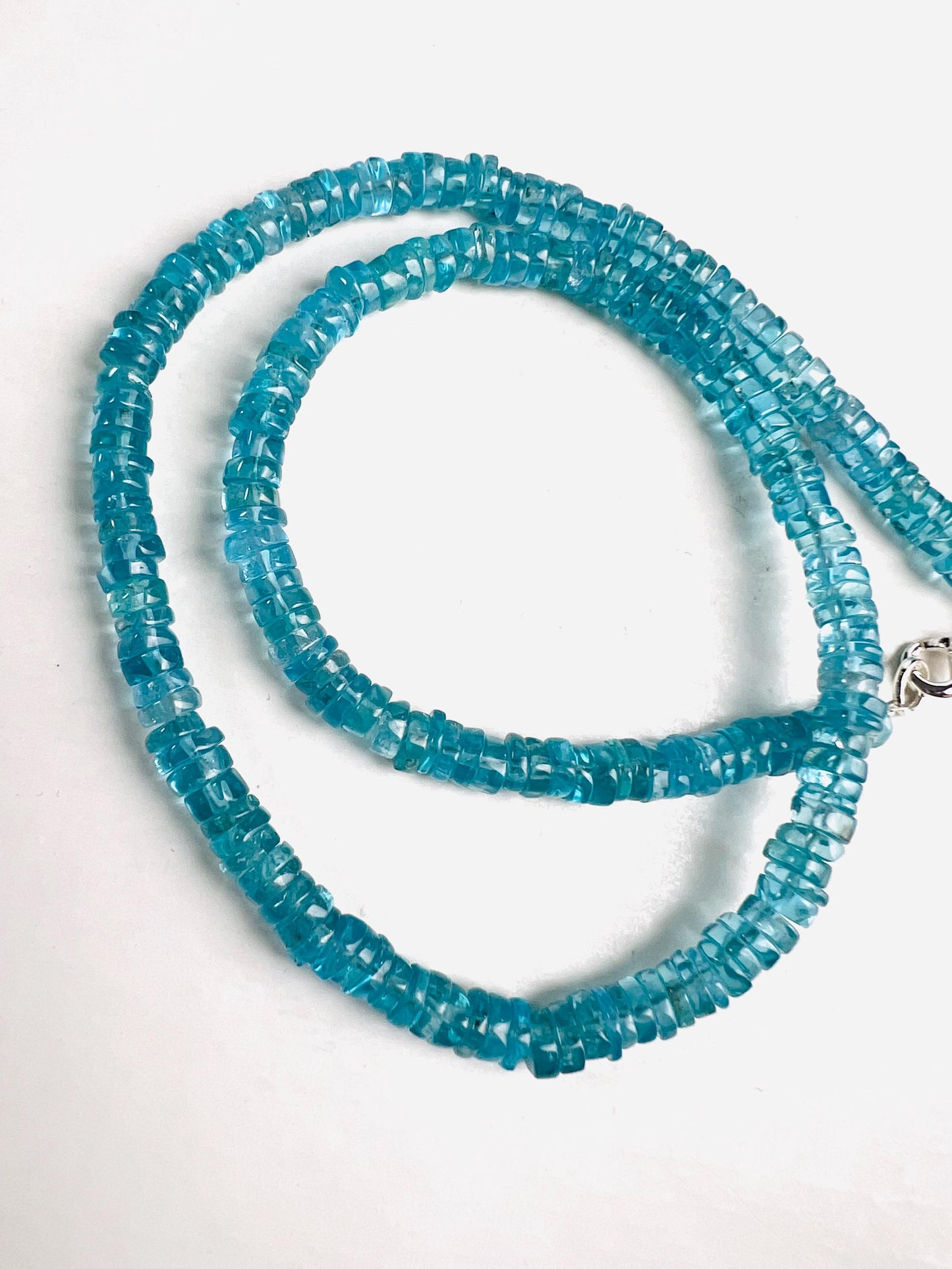 Natural Neon Blue Apatite 5mm Smooth heishi gemstone beaded necklace beautiful aqua neon blue beaded choker or layer necklace