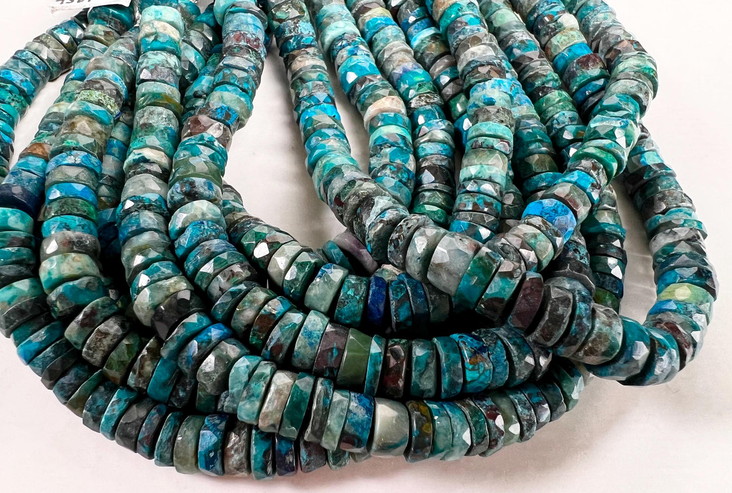 Natural Chrysocolla Faceted heishi wheel tyr roundel 7mm Beautiful blue green AAA Quality quality jewelry making beads. 8” strand