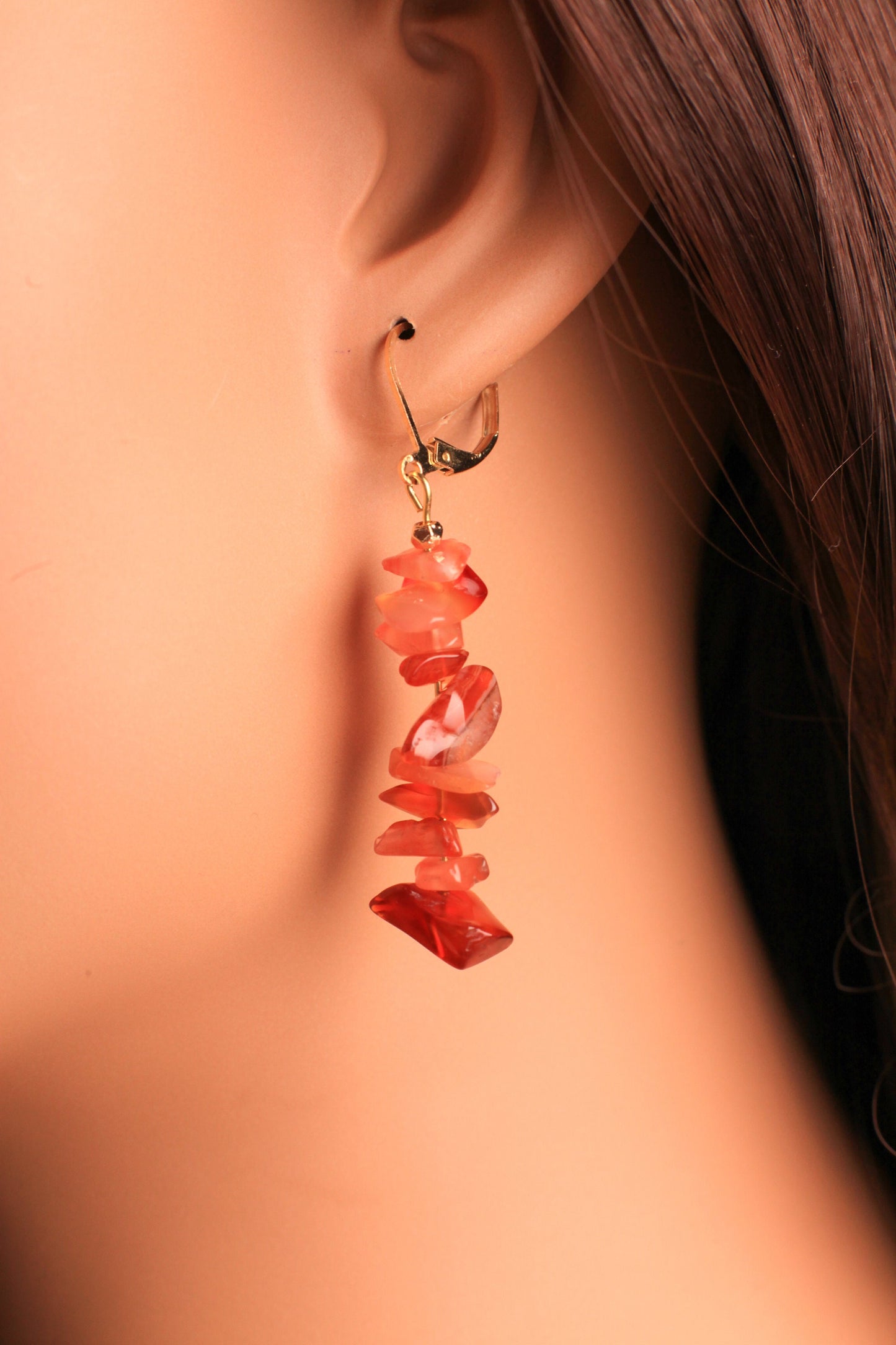 Natural Carnelian Gold Leverback earrings, valentines girlfriend gift
