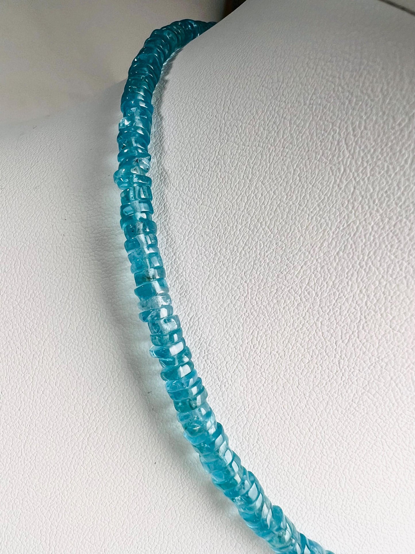 Natural Neon Blue Apatite 5mm Smooth heishi gemstone beaded necklace beautiful aqua neon blue beaded choker or layer necklace