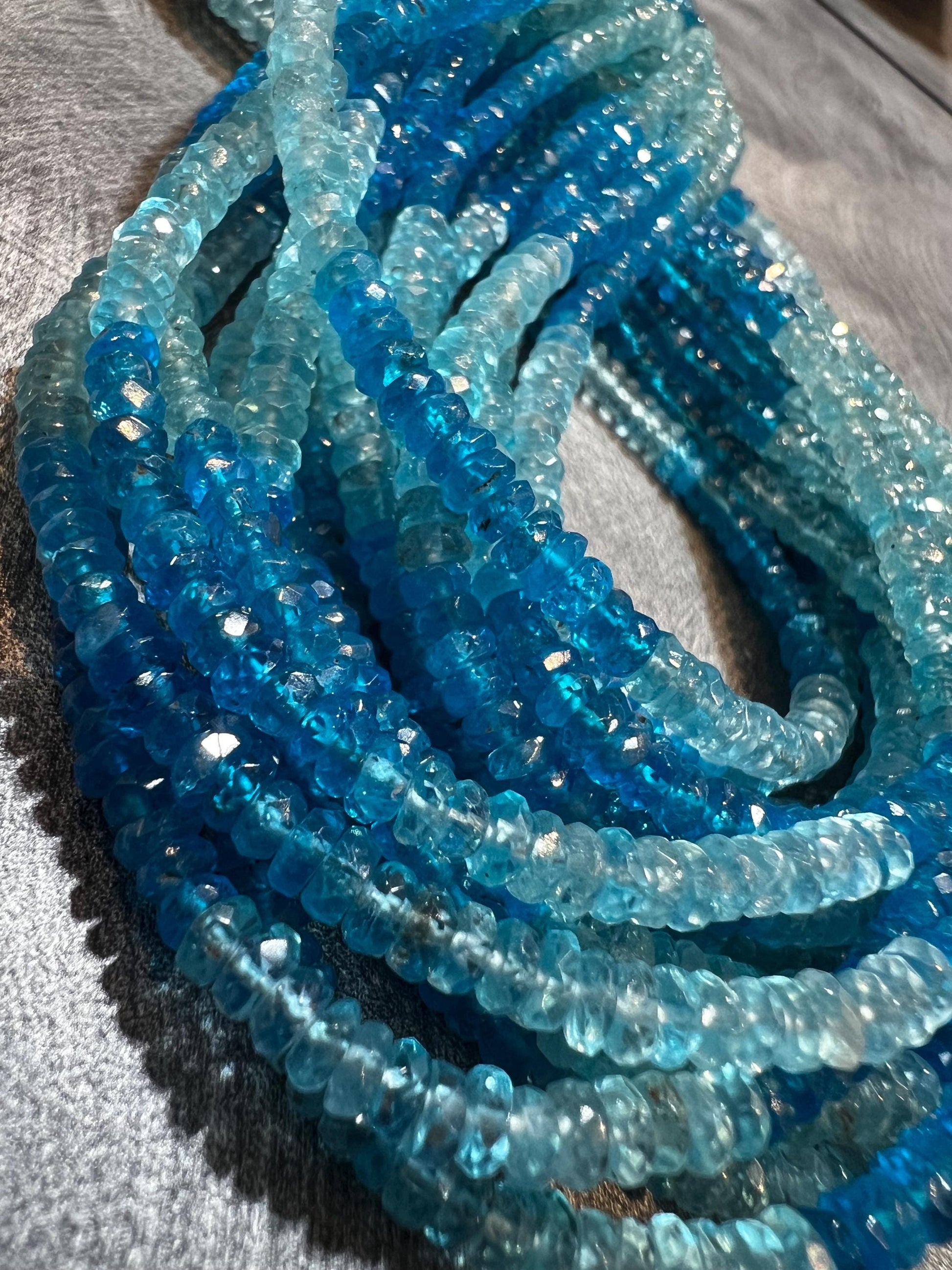 Natural Apatite blue shaded 3.5-4mm Faceted roundel beads for jewelry making beads 12” strand