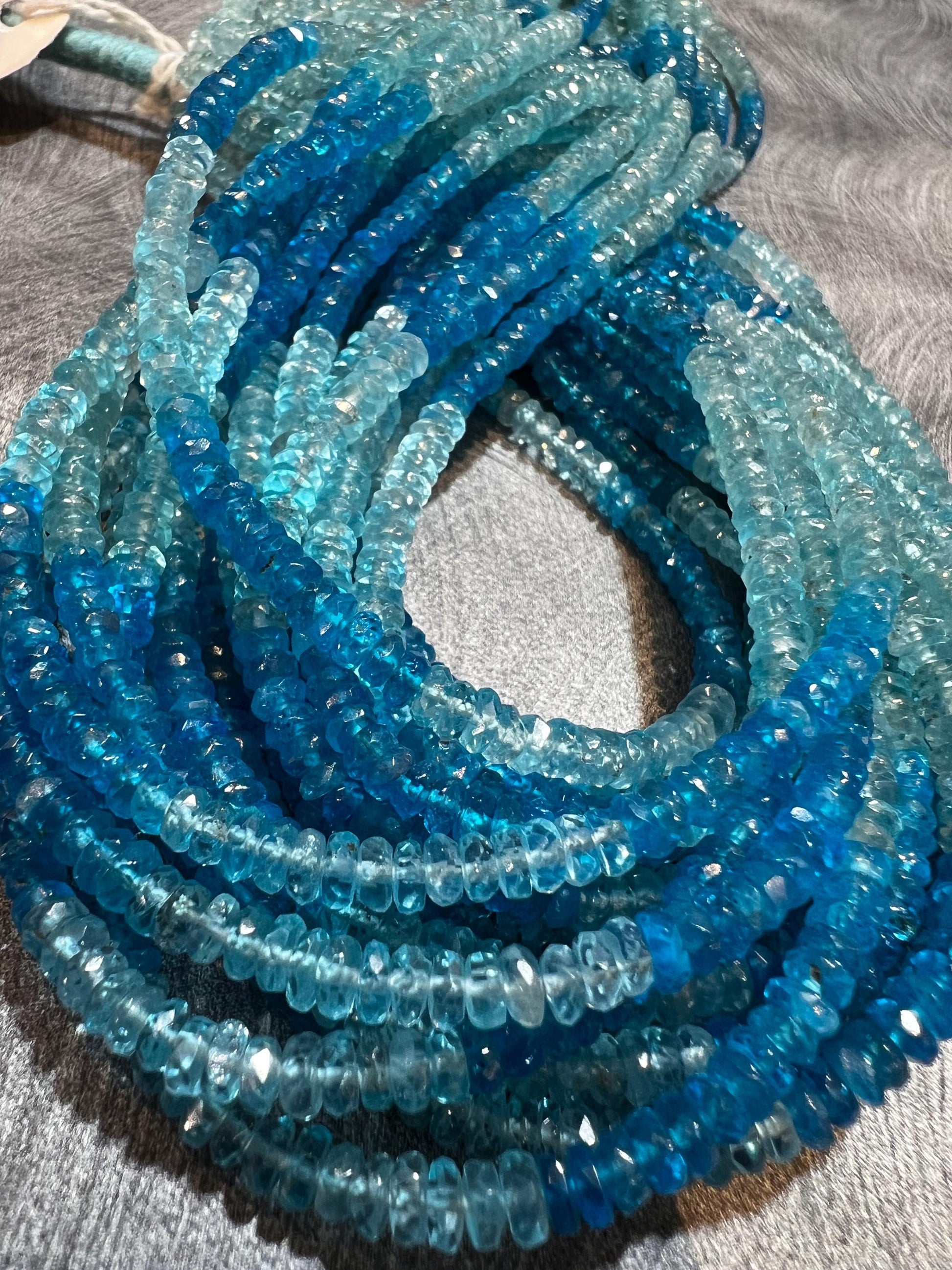 Natural Apatite blue shaded 3.5-4mm Faceted roundel beads for jewelry making beads 12” strand