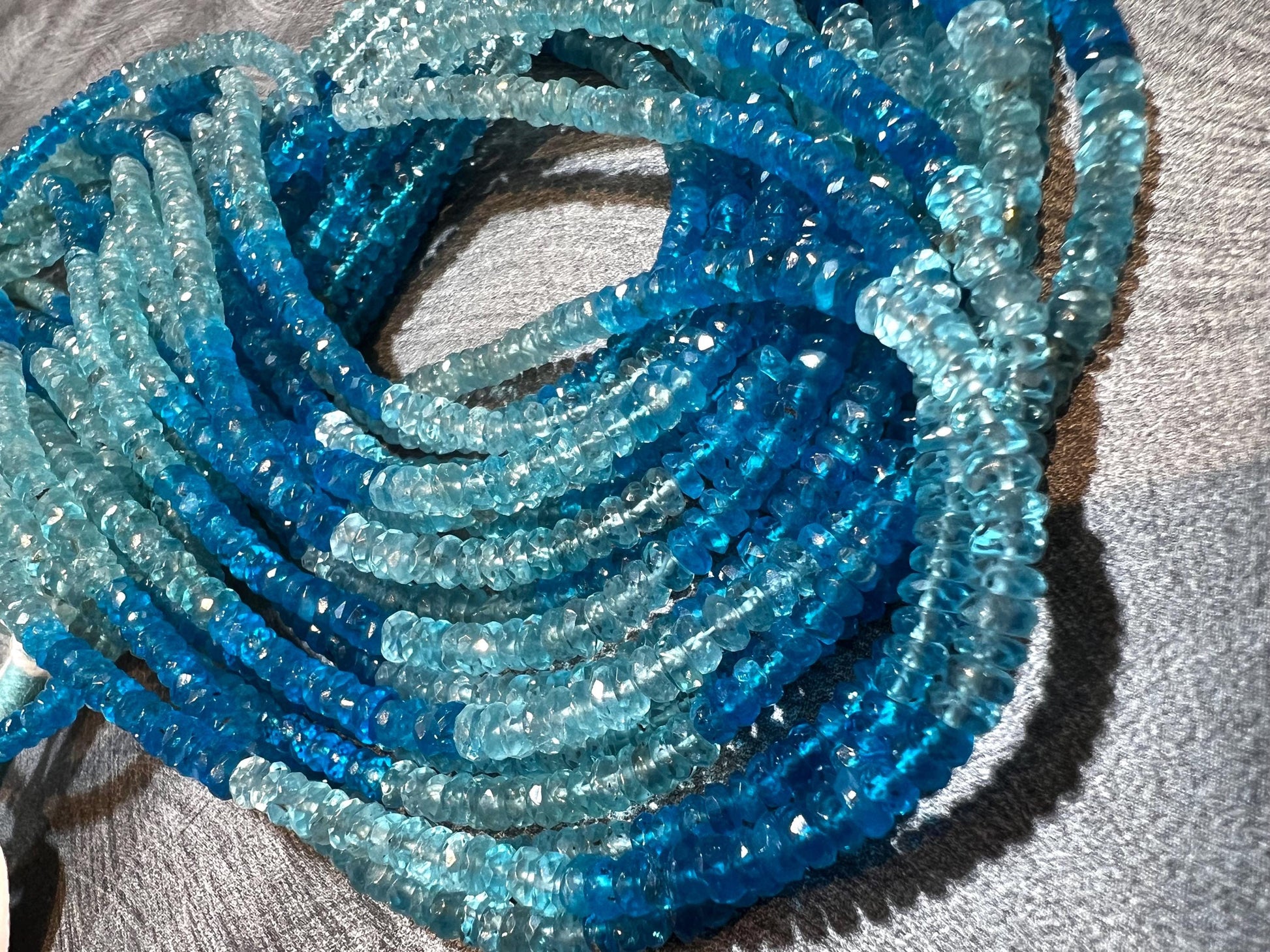 Natural Apatite blue shaded 3.5-4mm Faceted roundel beads for jewelry making beads 12” strand