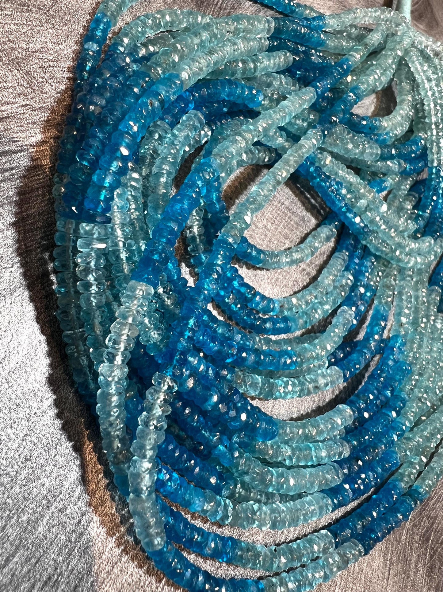 Natural Apatite blue shaded 3.5-4mm Faceted roundel beads for jewelry making beads 12” strand