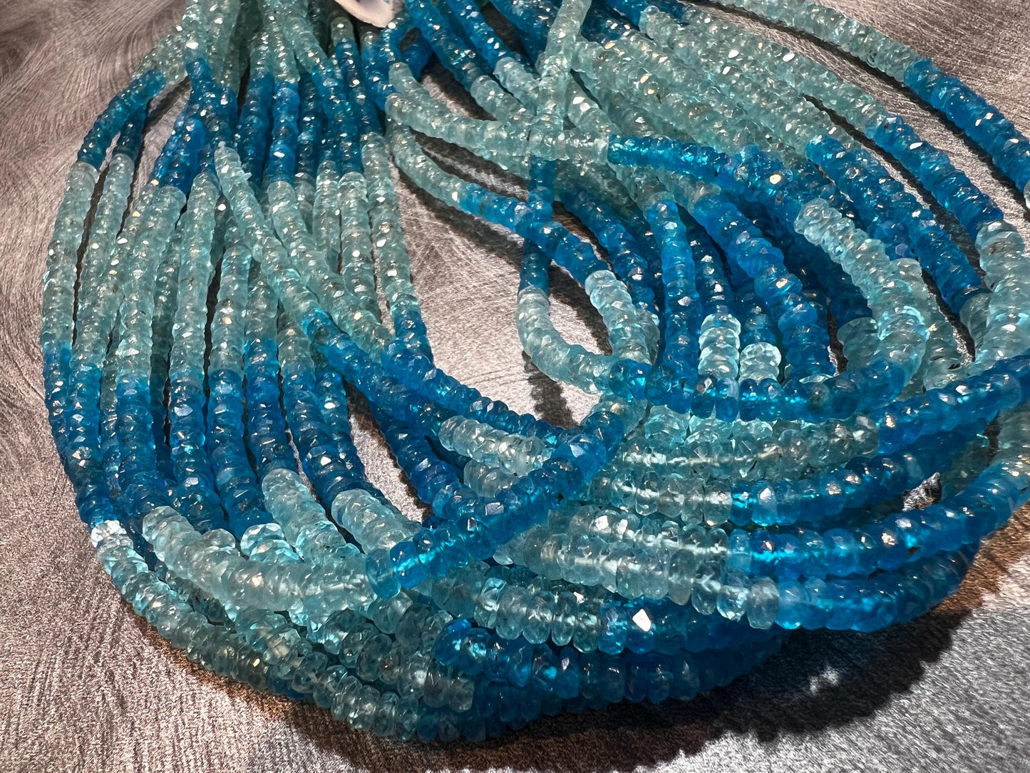 Natural Apatite blue shaded 3.5-4mm Faceted roundel beads for jewelry making beads 12” strand