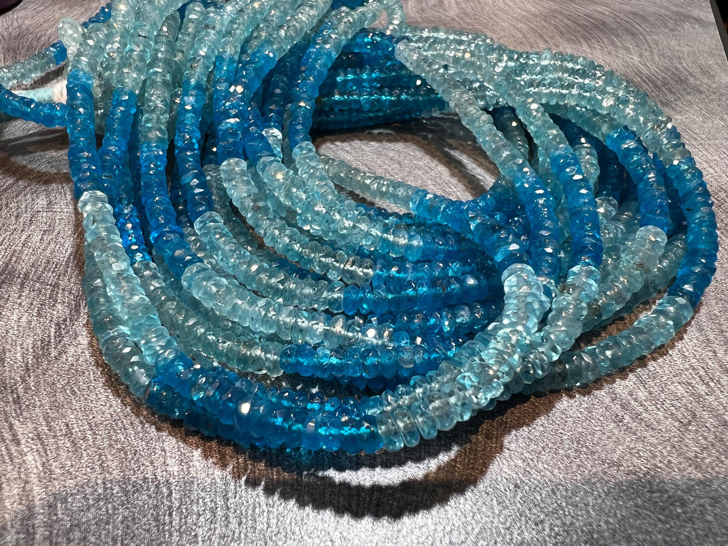 Natural Apatite blue shaded 3.5-4mm Faceted roundel beads for jewelry making beads 12” strand