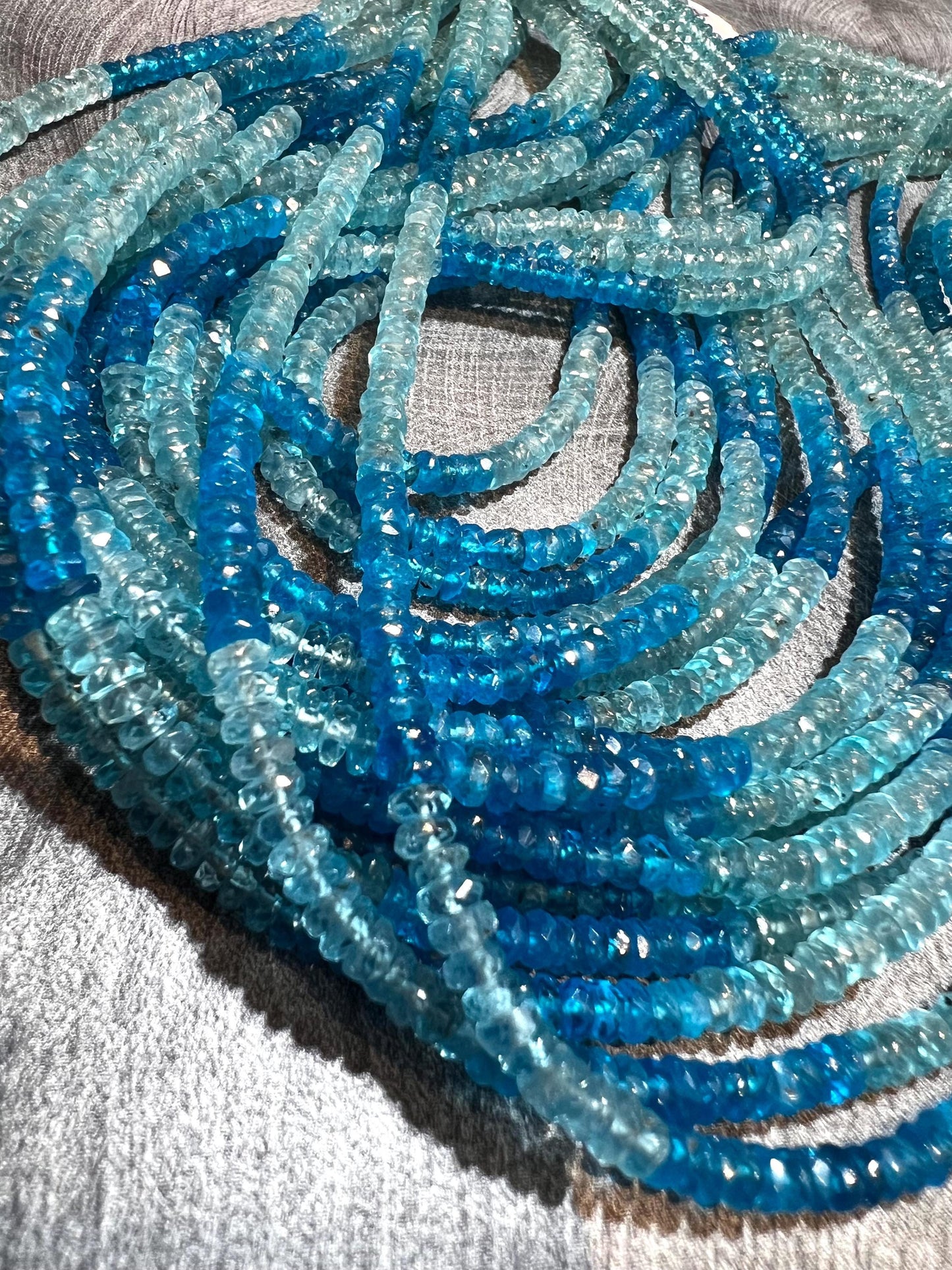 Natural Apatite blue shaded 3.5-4mm Faceted roundel beads for jewelry making beads 12” strand