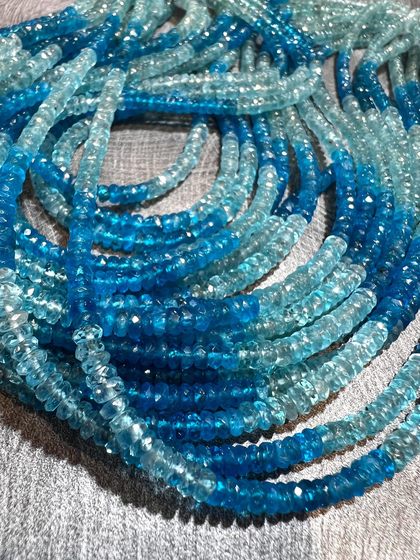 Natural Apatite blue shaded 3.5-4mm Faceted roundel beads for jewelry making beads 12” strand