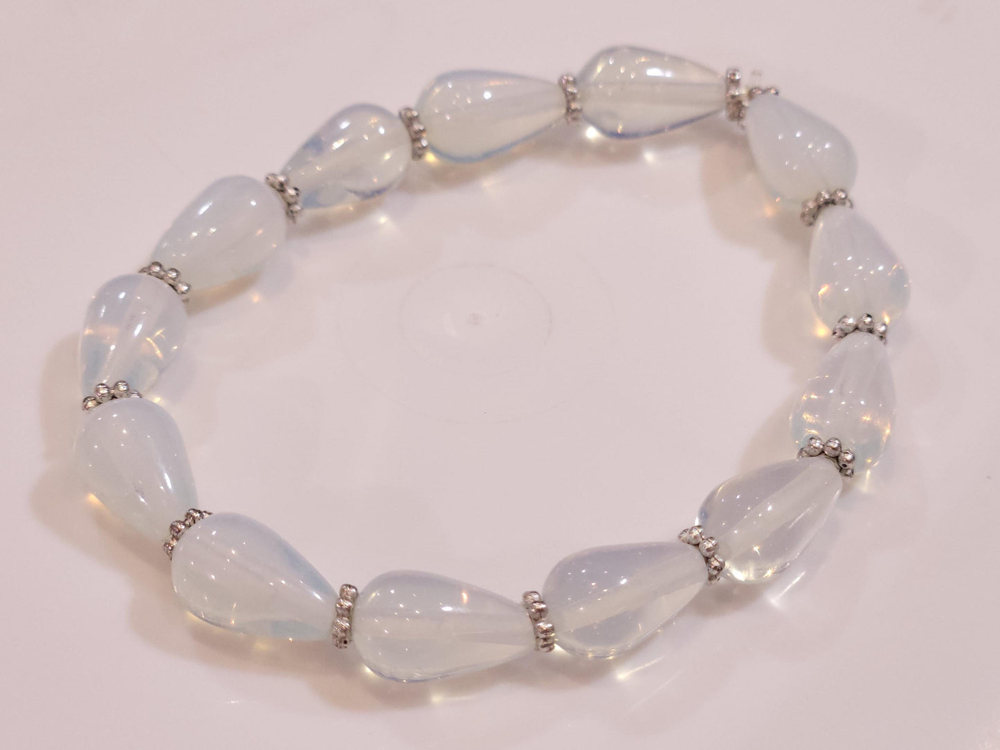 Opalite smooth Teardrop 8x12mm with Bali style Daisy AAA quality beaded Stretchy Bracelet