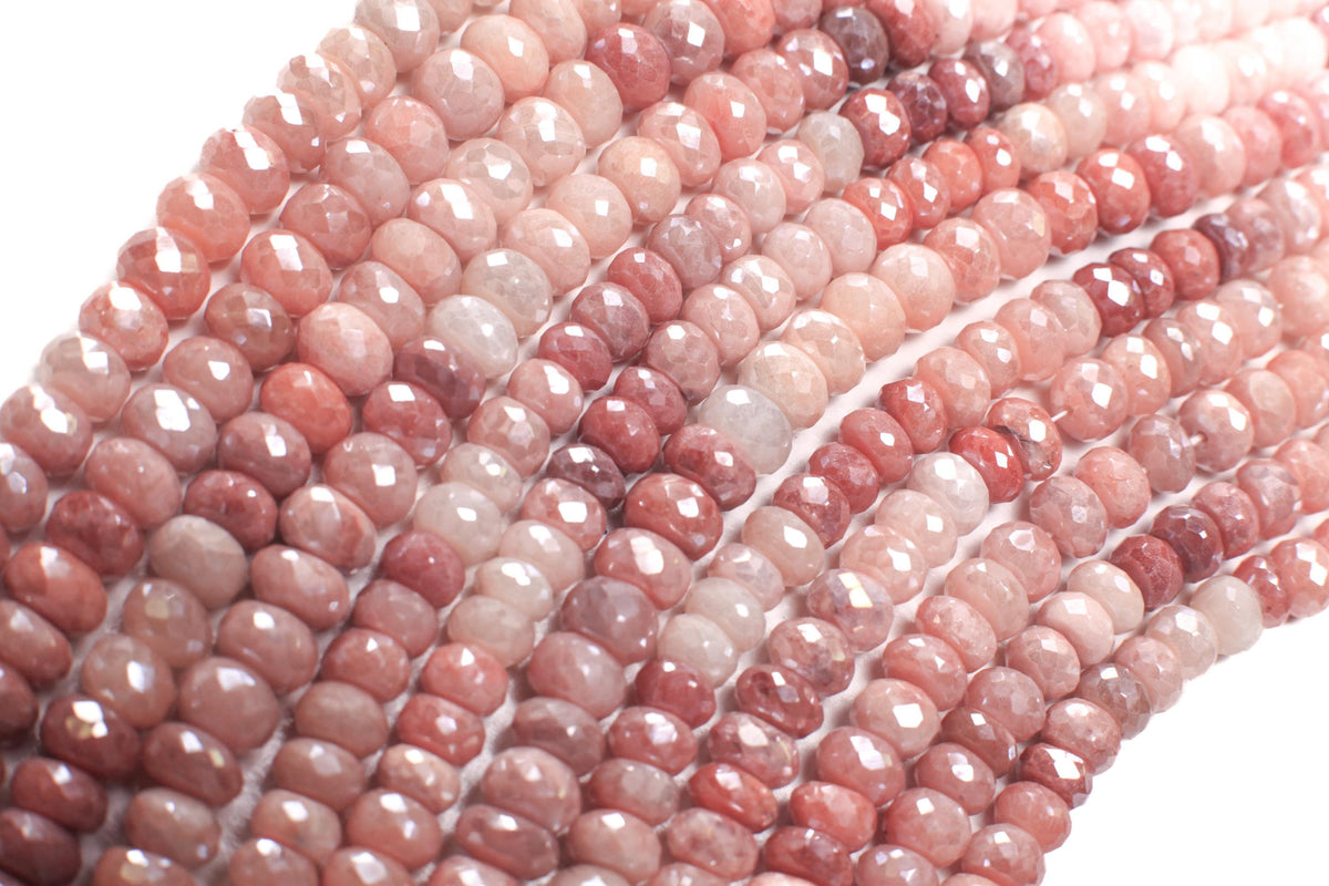 Natural Peach Moonstone shaded Peach and Baby Pink Shaded Mystic 7-9.5mm roundel, Jewelry making super beautiful beads, 7" strand