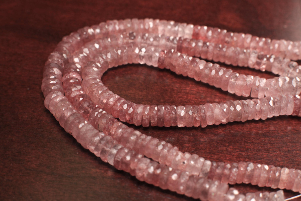 Natural Strawberry Quartz Faceted heishi wheel tyre 6-6.5mm bead, strawberry shaded Jewelry Making Gemstone Beads 7" strand