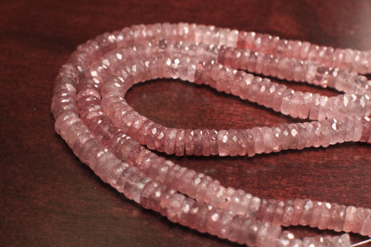 Natural Strawberry Quartz Faceted heishi wheel tyre 6.5-7mm bead, strawberry shaded Jewelry Making Gemstone Beads 8" strand