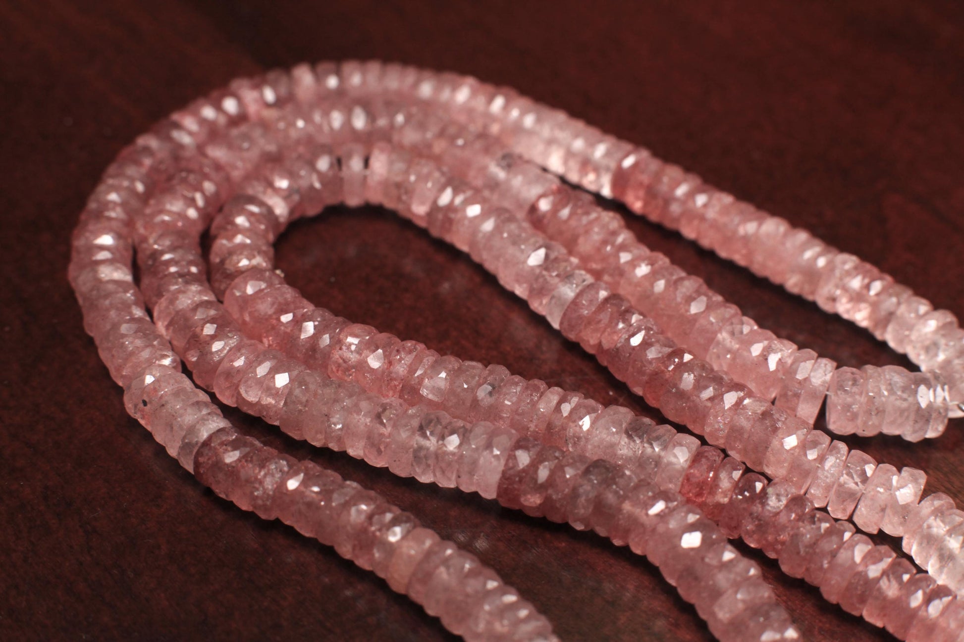 Natural Strawberry Quartz Faceted heishi wheel tyre 6.5-7mm bead, strawberry shaded Jewelry Making Gemstone Beads 8" strand