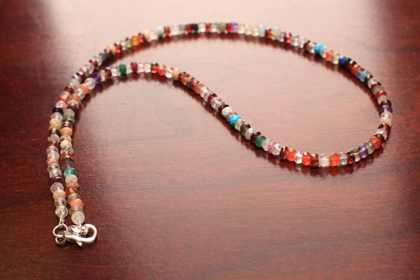 Natural Multi Gemstone Rainbow 4mm Disco Necklace, Moonstone, Garnet, Onyx, Carnelian, Amethyst, Smokey, Labradorite gemstone gift