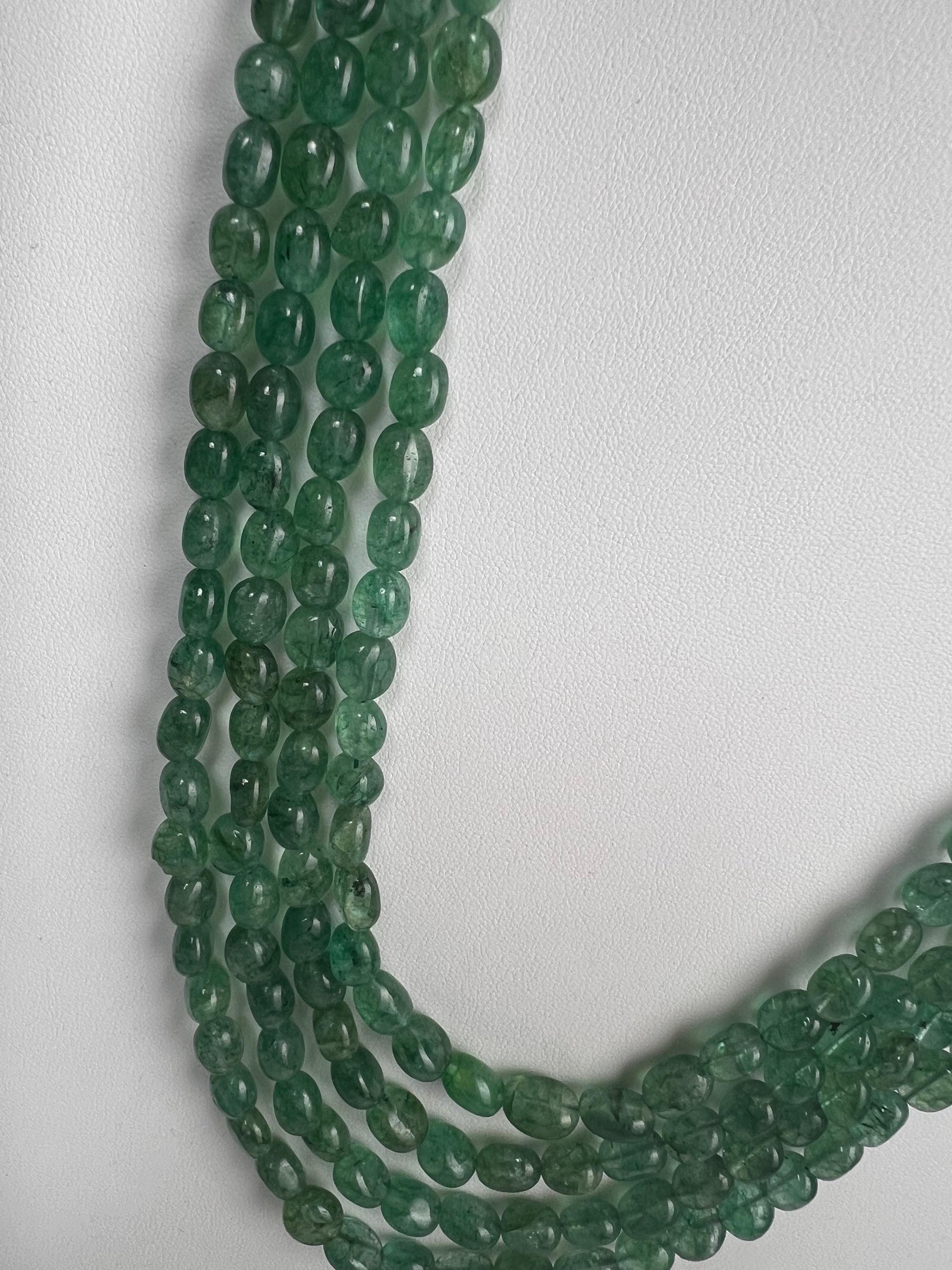 Genuine Zambian Emerald 4 line smooth oval Gemstone Necklace 20” plus 9" Adjustable thread,May Birthstone, Gift