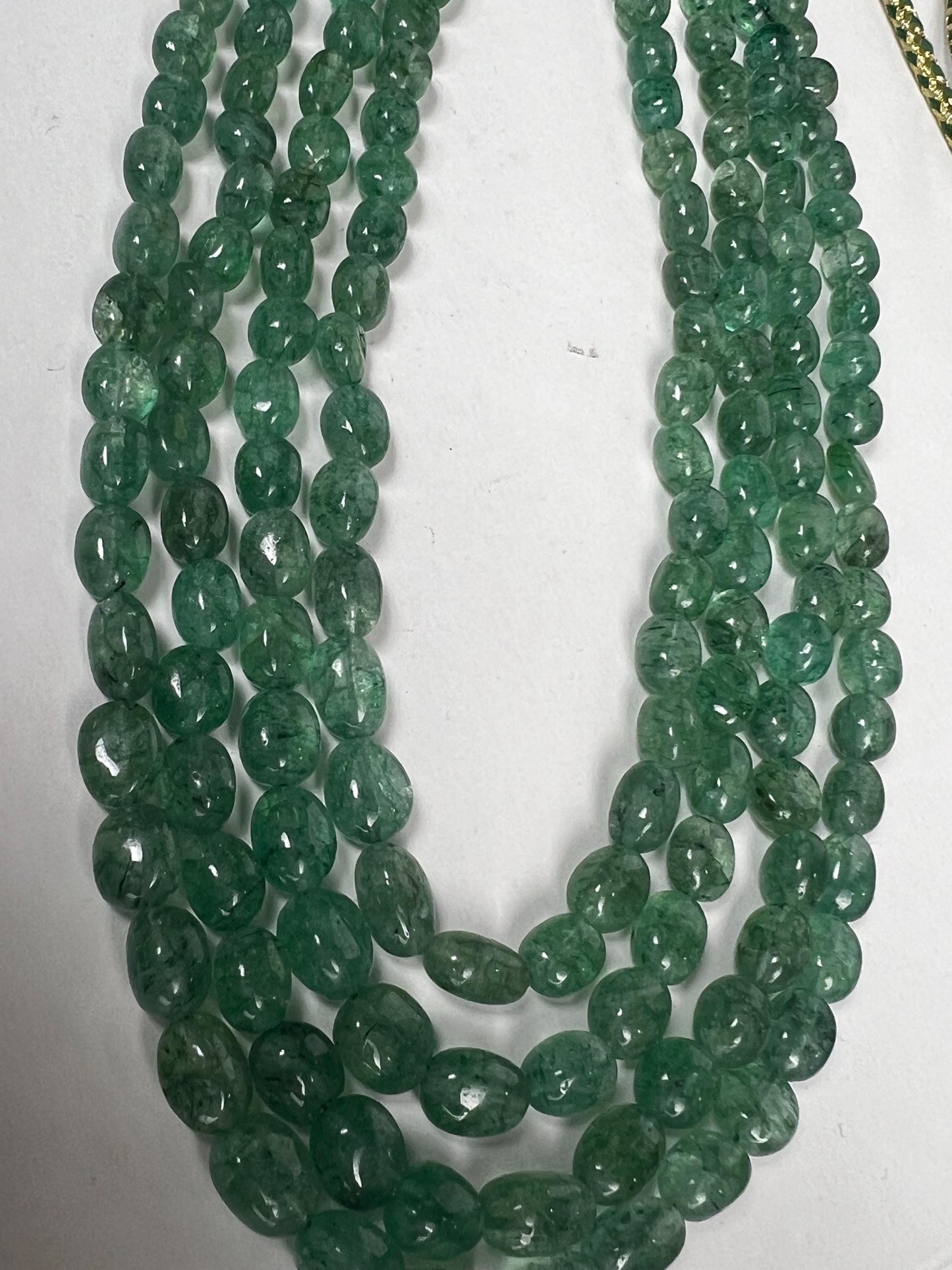 Genuine Zambian Emerald 4 line smooth oval Gemstone Necklace 20” plus 9" Adjustable thread,May Birthstone, Gift