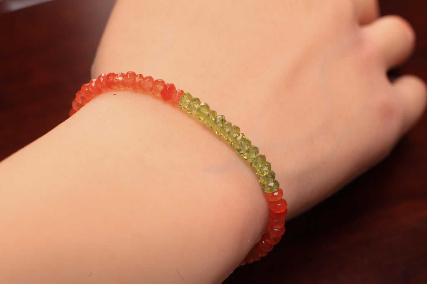 Carnelian , Peridot 4mm Faceted Bracelet in 14k Gold Filled or 925 Sterling Silver lobster Clasp and findings , healing , energy Chakra gift