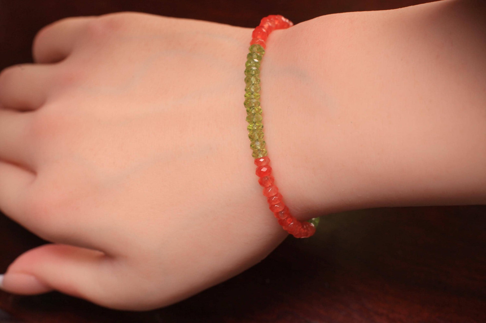 Carnelian , Peridot 4mm Faceted Bracelet in 14k Gold Filled or 925 Sterling Silver lobster Clasp and findings , healing , energy Chakra gift