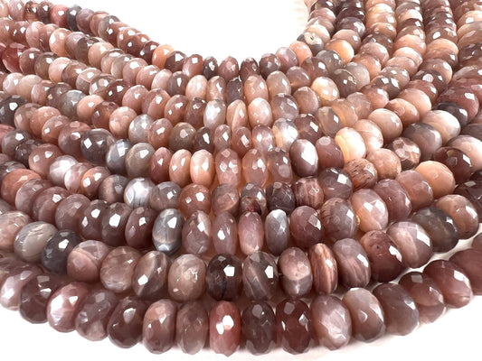 Natural Chocolate Moonstone Faceted Roundel 6-11mm bead . AAA quality bead for jewelry making 6” strand