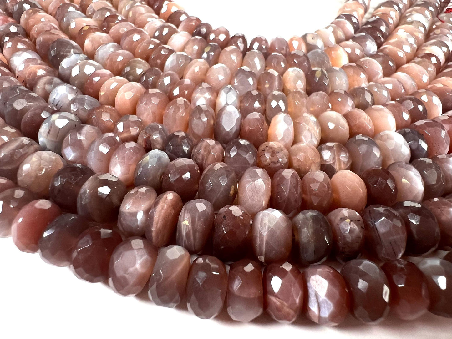 Natural Chocolate Moonstone Faceted Roundel 8-9.5mm bead . AAA quality bead for jewelry making 8” strand