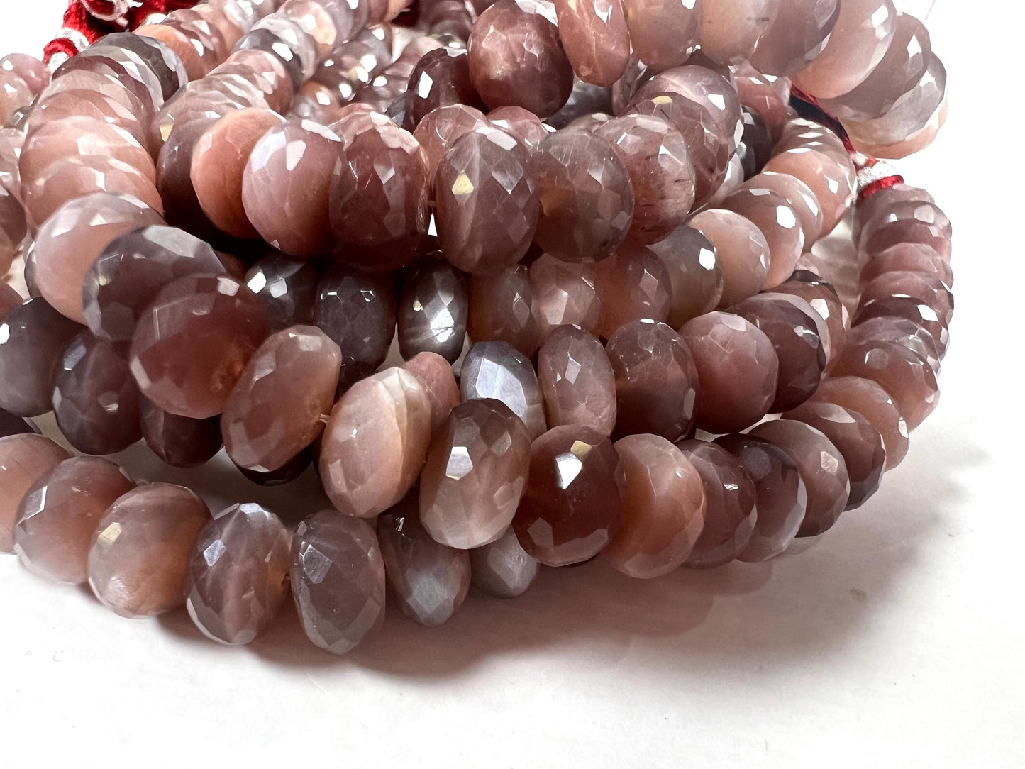 Natural Chocolate Moonstone Faceted Roundel 8-9.5mm bead . AAA quality bead for jewelry making 8” strand