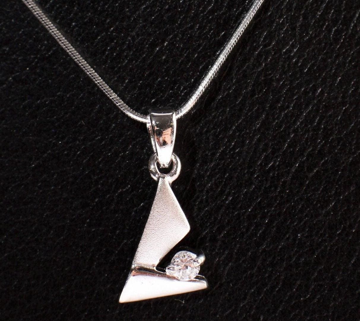 Platinum Plated Over 925 Sterling Silver 2 Tone Cubic Zirconia CZ Diamond Triangle 10x16mm Italian Sterling Silver Chain,Valentine Gift