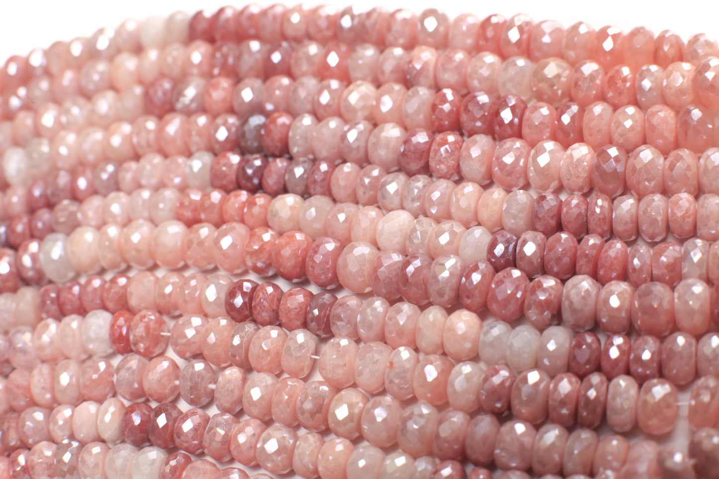 Natural bio peach Moonstone multi tone peach and baby pink shaded mystic 7-9.5mm roundel, Jewelry making super beautiful beads, 7" strand