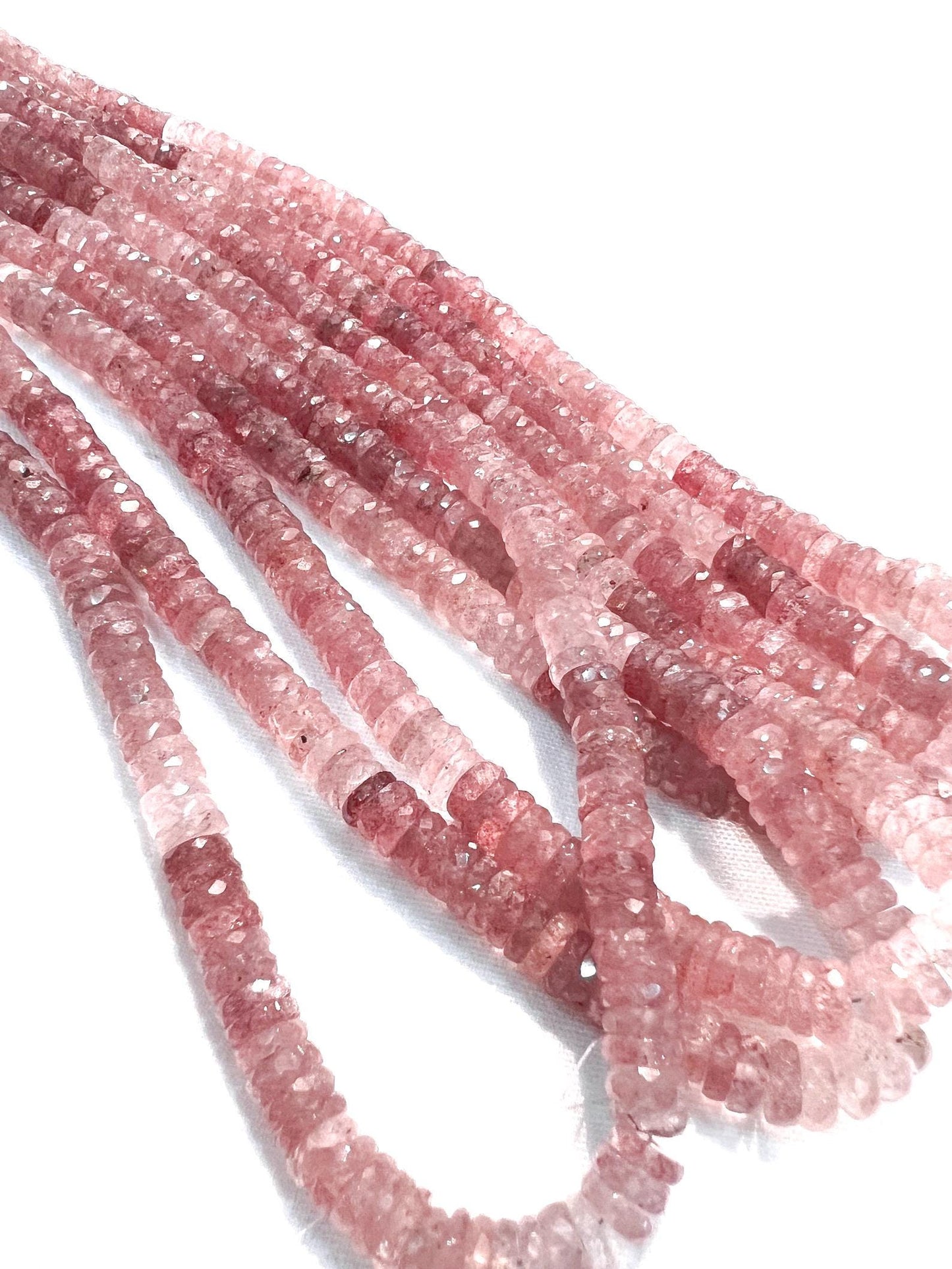 Natural Strawberry Quartz Faceted heishi wheel tyre 6.5-7mm bead, strawberry shaded Jewelry Making Gemstone Beads 8" strand