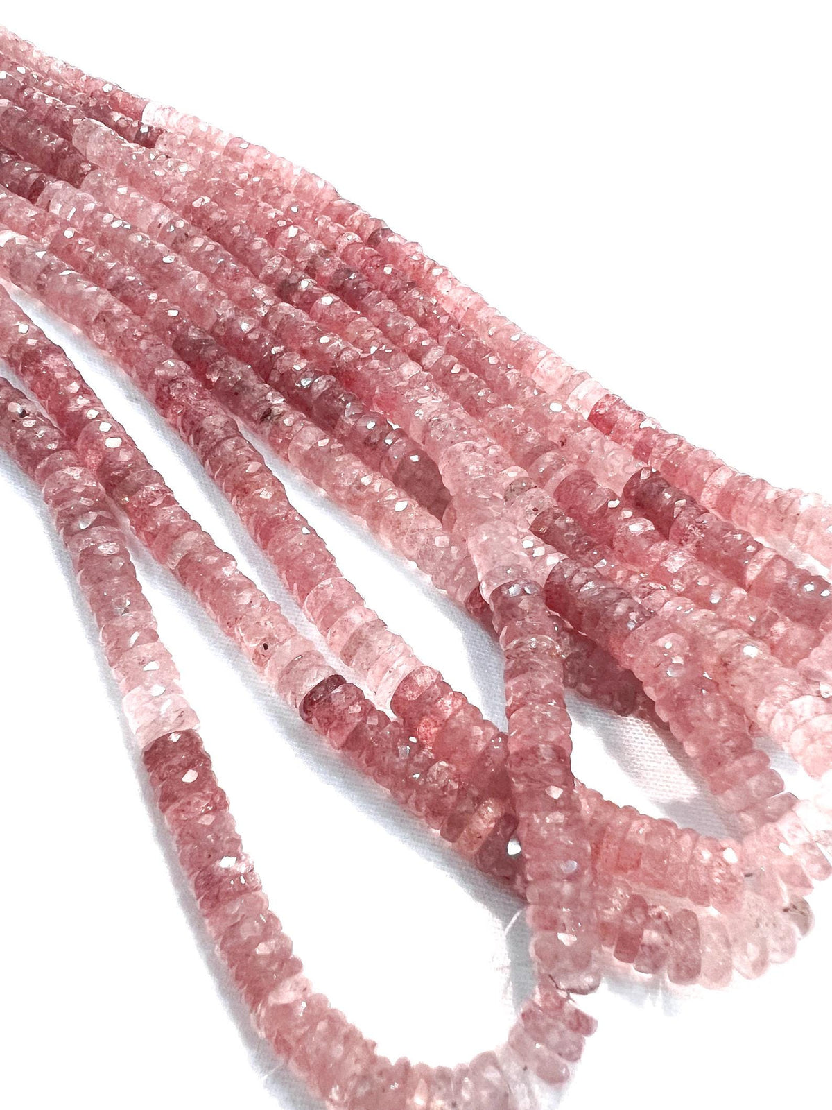 Natural Strawberry Quartz Faceted heishi wheel tyre 6-6.5mm bead, strawberry shaded Jewelry Making Gemstone Beads 7" strand