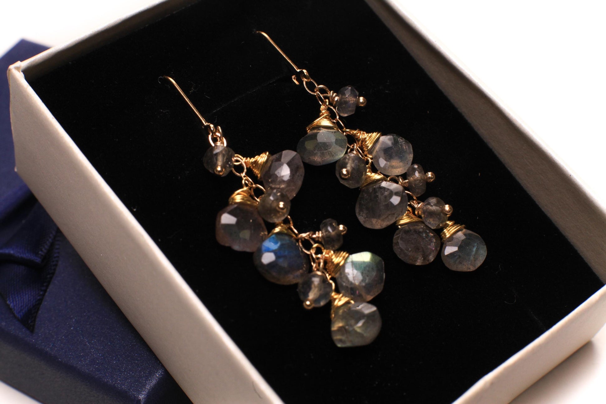 Labradorite Faceted Heart Pear Drop Cascade Dangling Wire Wrap Handmade 14K Gold Filled Earring